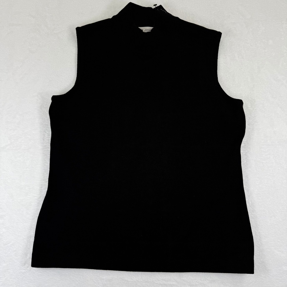 NWT ST JOHN COLLECTION Black Santana Knit Wool Rayon Blend top blouse Size M